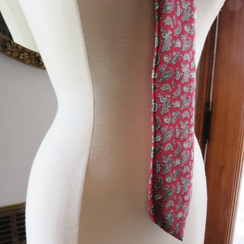 Vintage Pierre Balmain Paris Silk Red Gray Paisley Tie